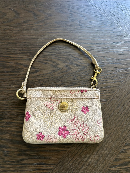Coach Handbags - Coach Waverly Floral Print Beige Wristlet with Signature Logo